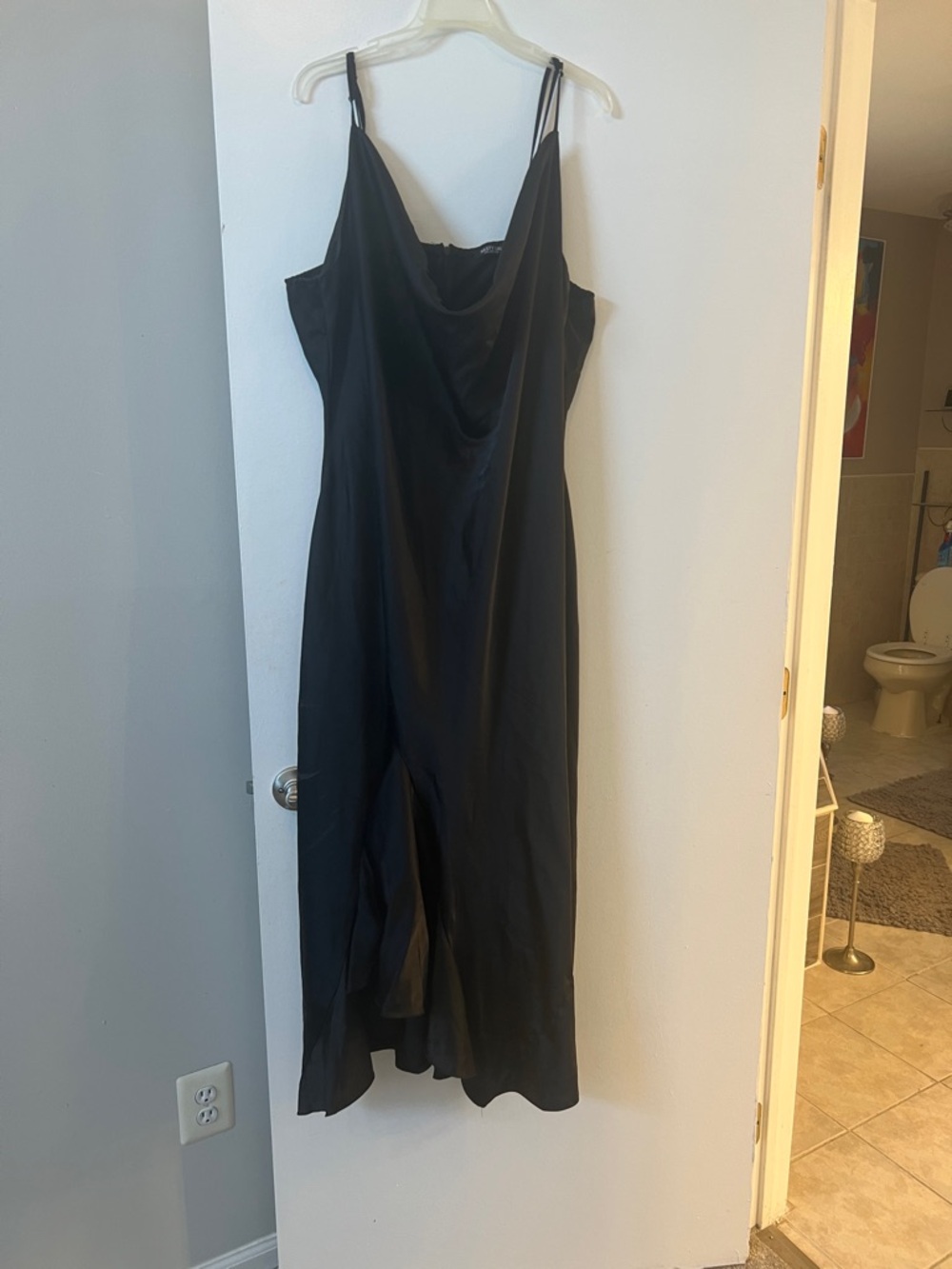 Black Slip Midi Dress with Cowl Neck - Brand: